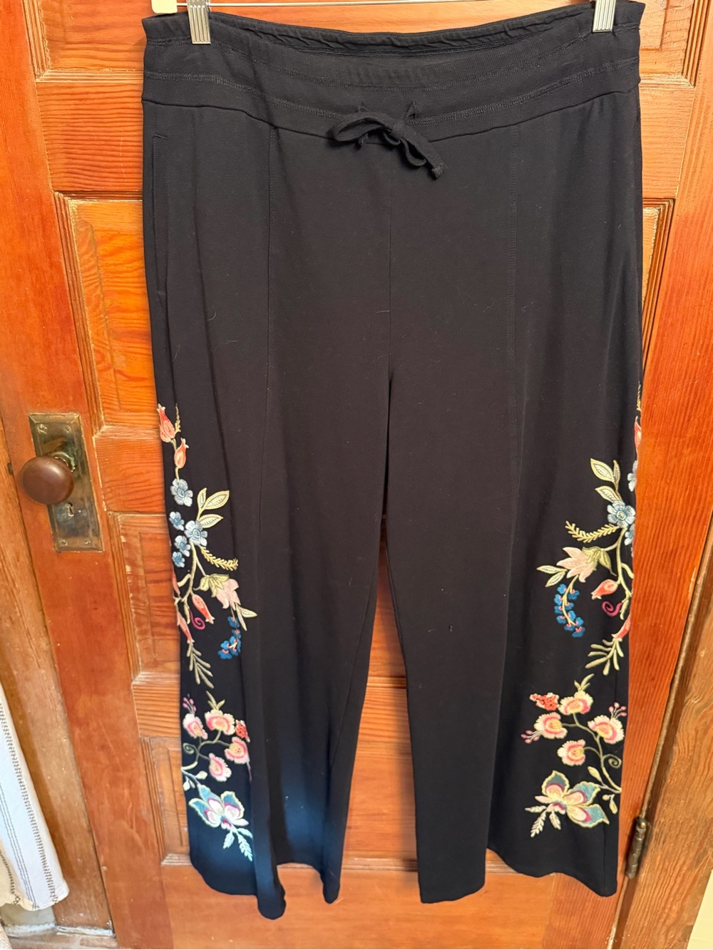JOHNNY WAS Julianna Placement Floral Embroidered Knit Wide Leg Pants - Picture 3 of 9
